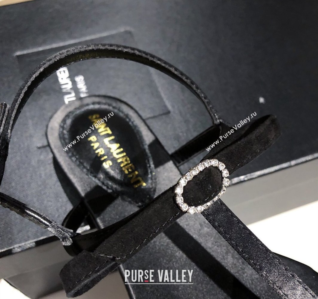 Saint Laurent Suede Flat Thong Sandals with Strass Bow Black 2025 YSL042402 (MD-250424006)