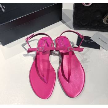 Saint Laurent Suede Flat Thong Sandals with Strass Bow Pink 2025 YSL042402 (MD-250424008)