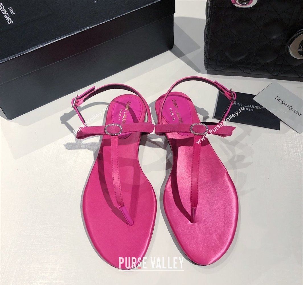 Saint Laurent Suede Flat Thong Sandals with Strass Bow Pink 2025 YSL042402 (MD-250424008)