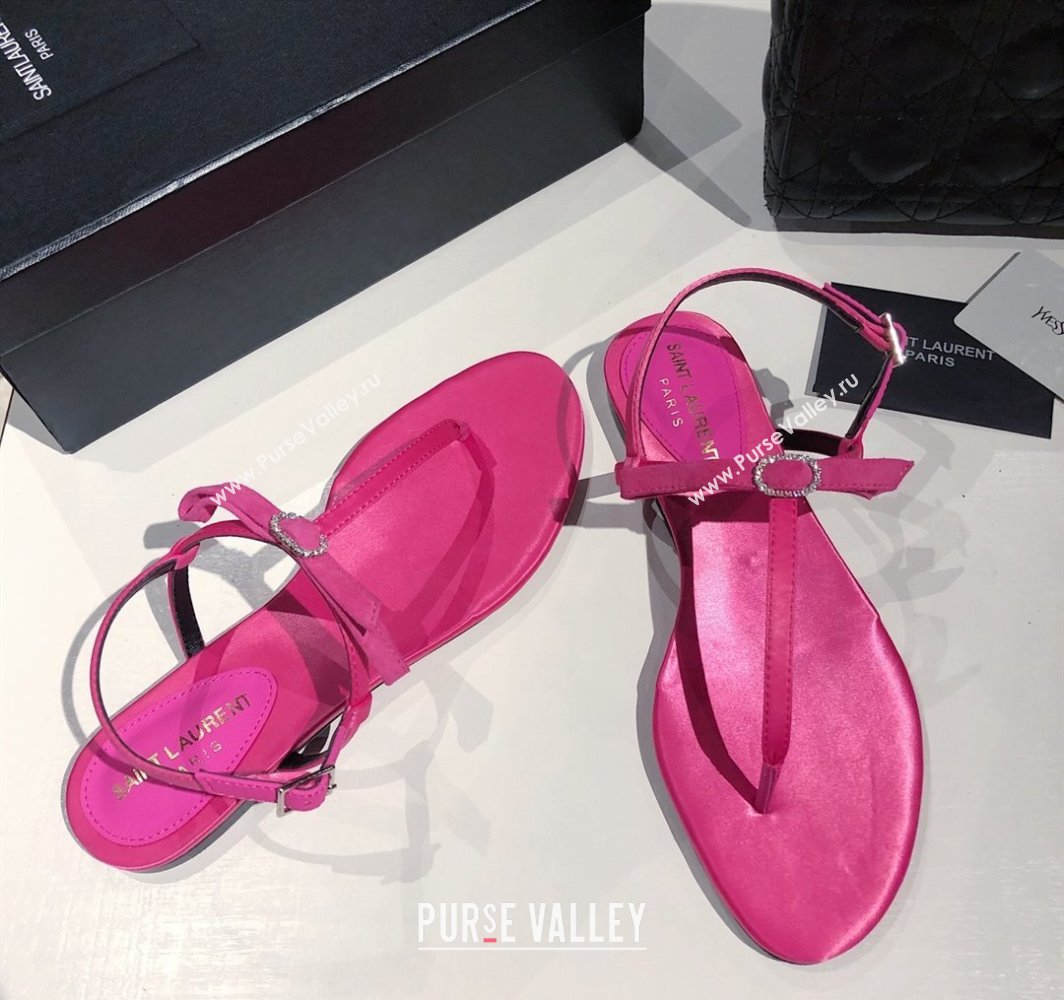 Saint Laurent Suede Flat Thong Sandals with Strass Bow Pink 2025 YSL042402 (MD-250424008)
