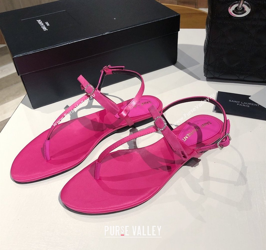 Saint Laurent Suede Flat Thong Sandals with Strass Bow Pink 2025 YSL042402 (MD-250424008)