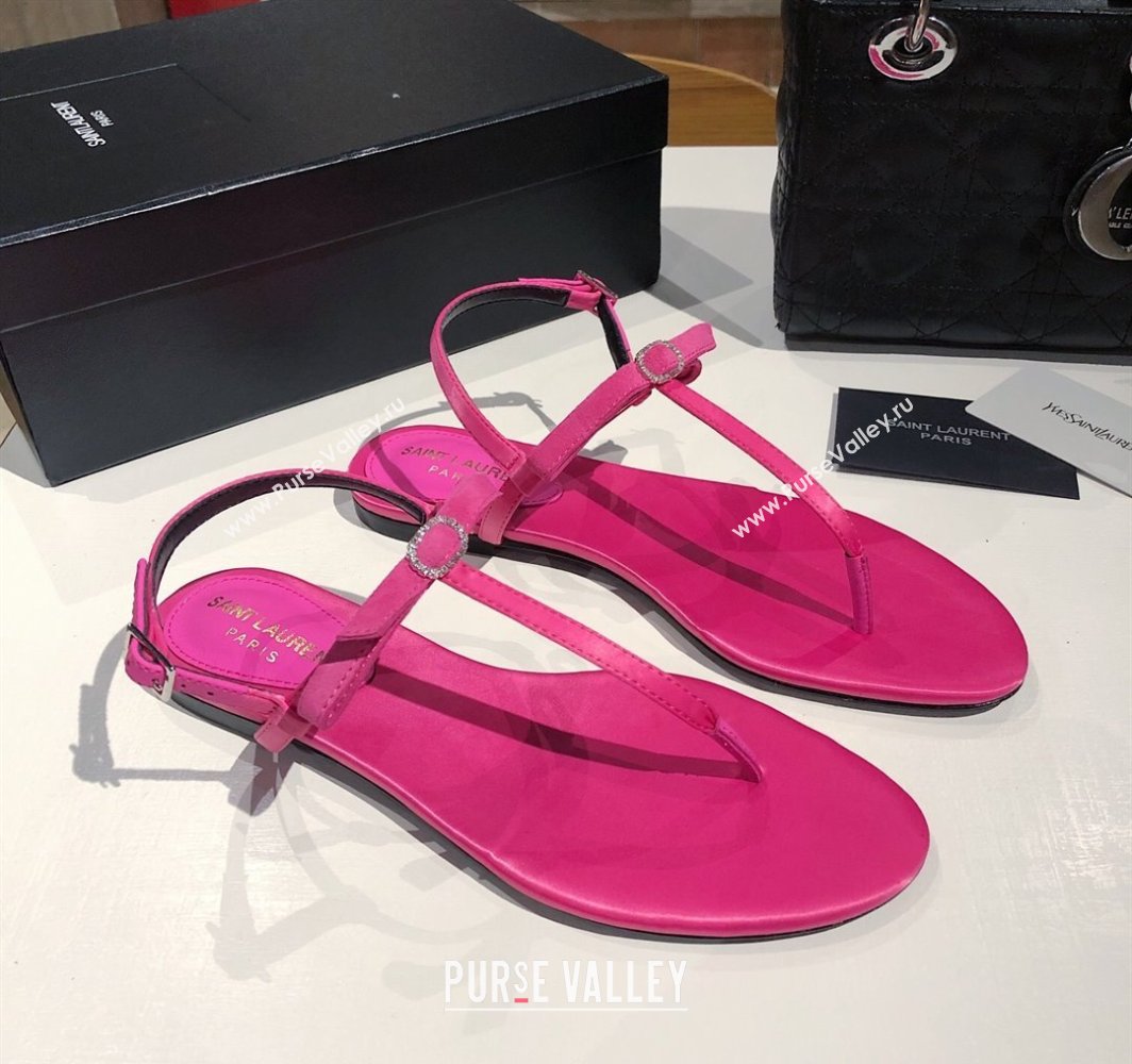 Saint Laurent Suede Flat Thong Sandals with Strass Bow Pink 2025 YSL042402 (MD-250424008)