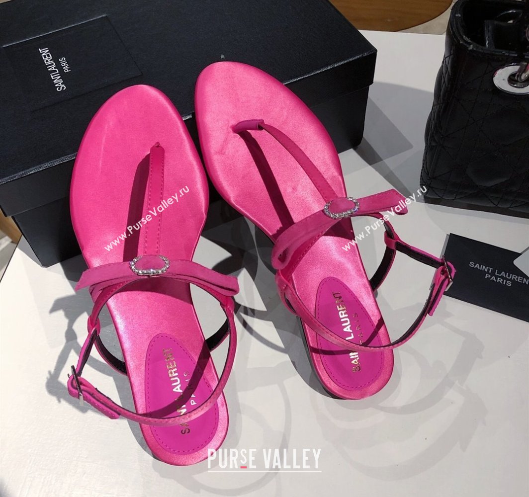 Saint Laurent Suede Flat Thong Sandals with Strass Bow Pink 2025 YSL042402 (MD-250424008)
