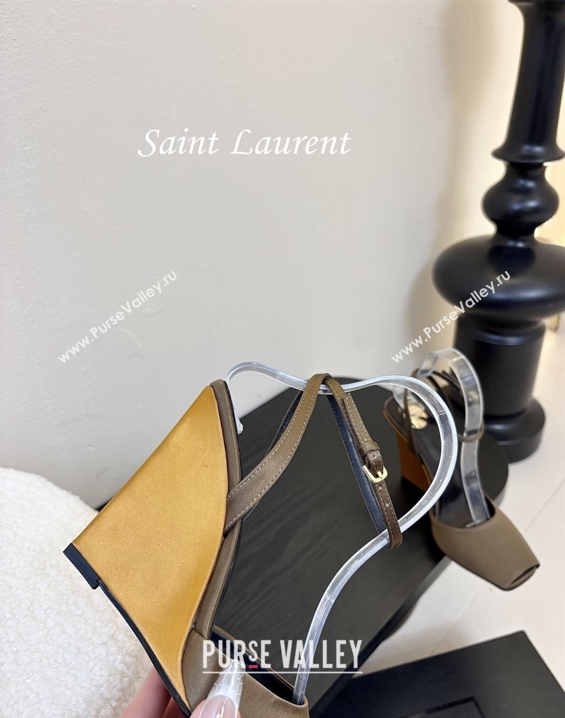 Saint Laurent La Scandale Open Toe Wedge Sandals 11cm in Satin Green/Gold 2025 8180079 (MD-250424060)