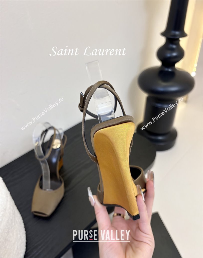 Saint Laurent La Scandale Open Toe Wedge Sandals 11cm in Satin Green/Gold 2025 8180079 (MD-250424060)