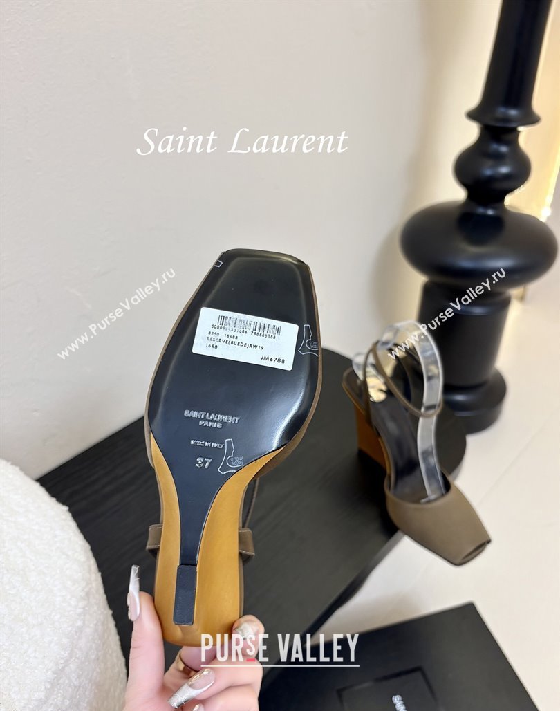 Saint Laurent La Scandale Open Toe Wedge Sandals 11cm in Satin Green/Gold 2025 8180079 (MD-250424060)