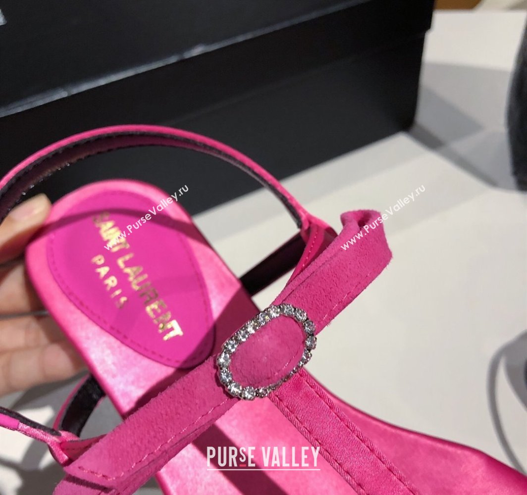 Saint Laurent Suede Flat Thong Sandals with Strass Bow Pink 2025 YSL042402 (MD-250424008)