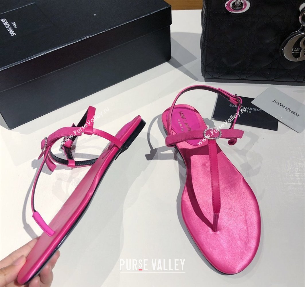 Saint Laurent Suede Flat Thong Sandals with Strass Bow Pink 2025 YSL042402 (MD-250424008)