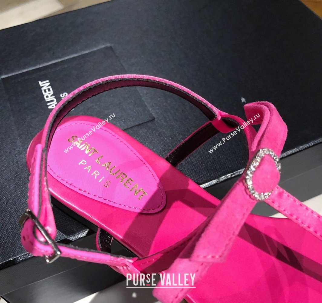 Saint Laurent Suede Flat Thong Sandals with Strass Bow Pink 2025 YSL042402 (MD-250424008)