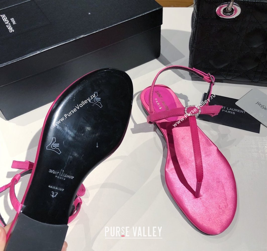 Saint Laurent Suede Flat Thong Sandals with Strass Bow Pink 2025 YSL042402 (MD-250424008)