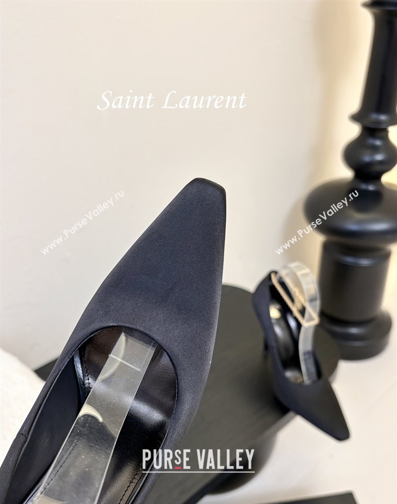 Saint Laurent Regine Pumps 11cm in Satin with Chain Black 2025 8060219 (MD-250424067)
