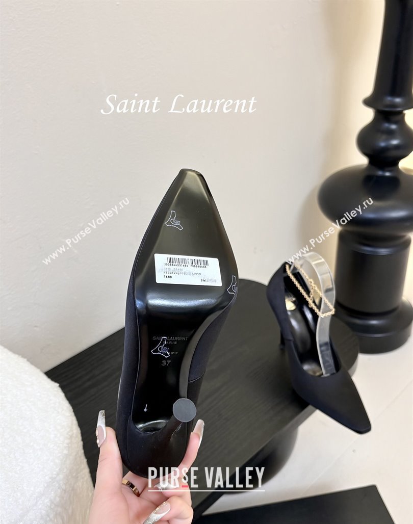 Saint Laurent Regine Pumps 11cm in Satin with Chain Black 2025 8060219 (MD-250424067)