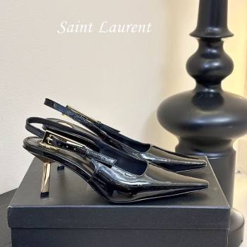 Saint Laurent Lee Slingback Pumps 6.5cm with Buckle in Patent Leather Black 2025 799704 (MD-250424072)