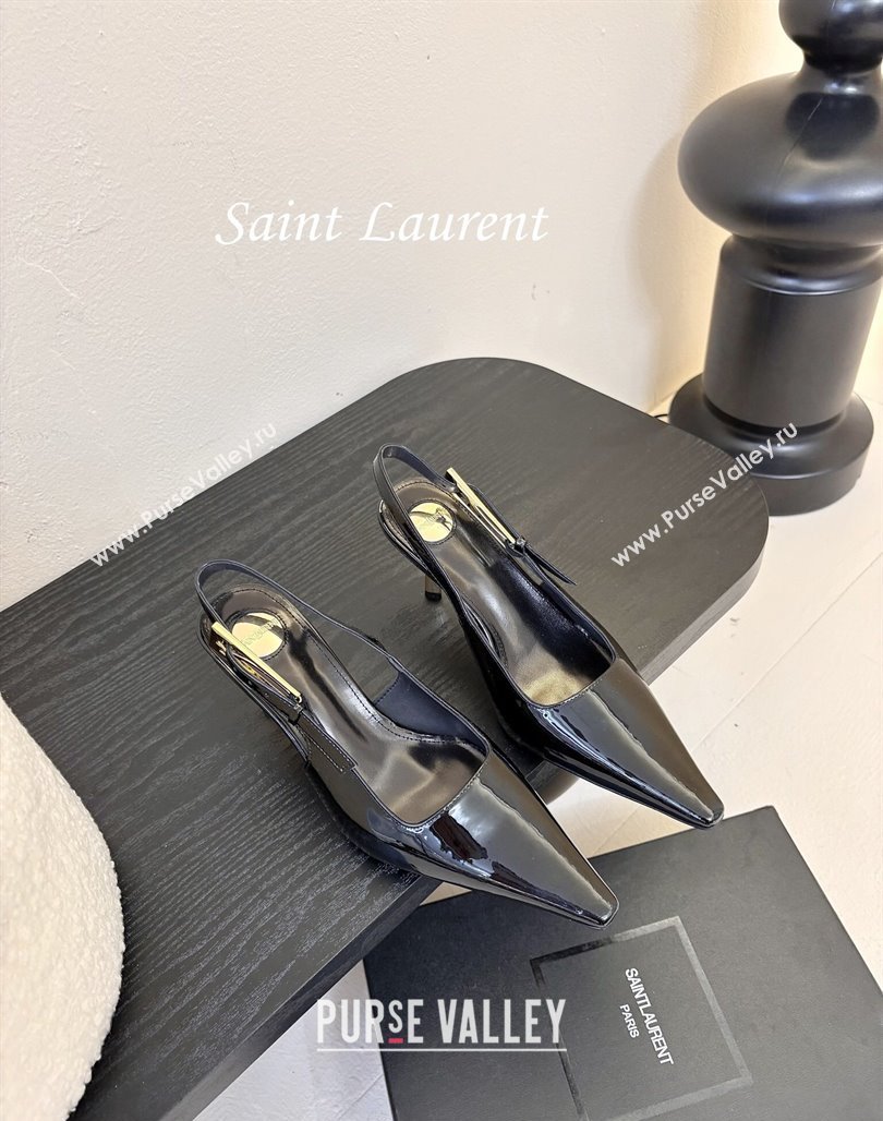 Saint Laurent Lee Slingback Pumps 6.5cm with Buckle in Patent Leather Black 2025 799704 (MD-250424072)
