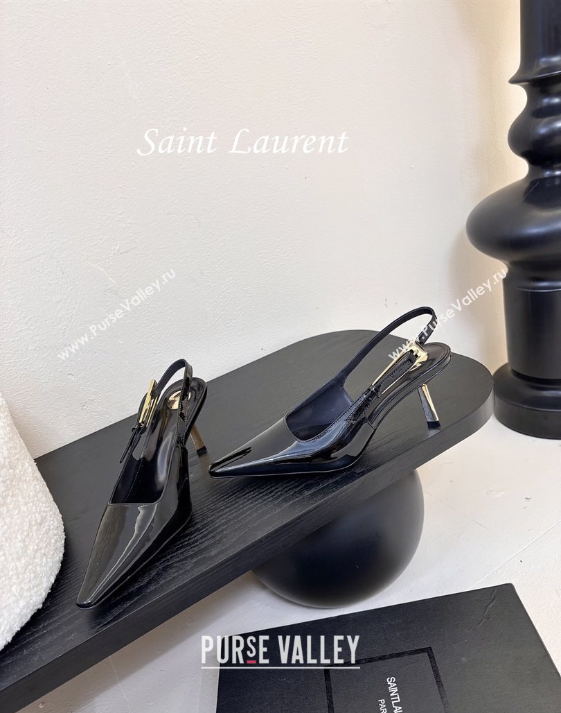 Saint Laurent Lee Slingback Pumps 6.5cm with Buckle in Patent Leather Black 2025 799704 (MD-250424072)