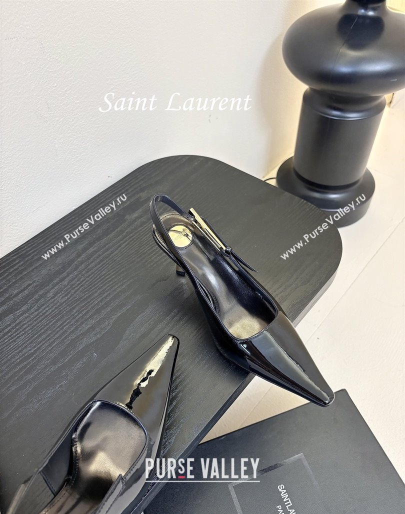 Saint Laurent Lee Slingback Pumps 6.5cm with Buckle in Patent Leather Black 2025 799704 (MD-250424072)