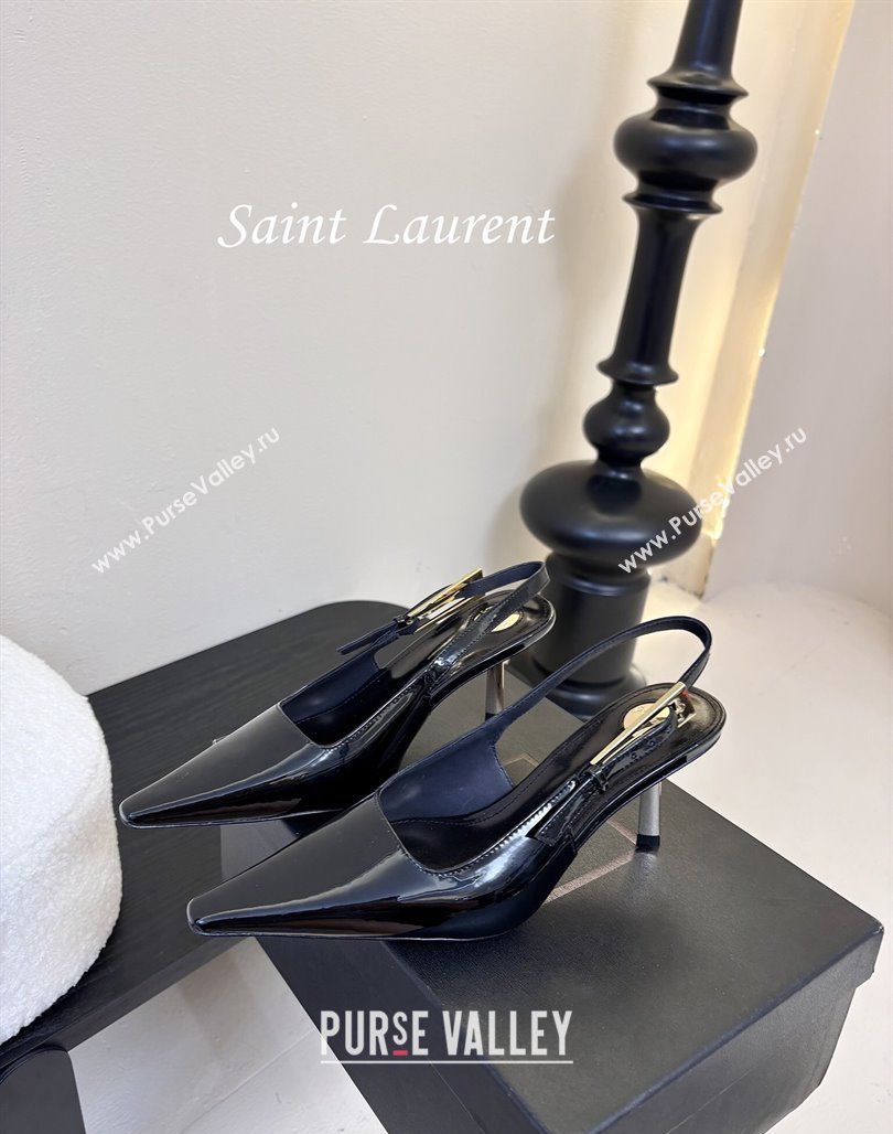 Saint Laurent Lee Slingback Pumps 6.5cm with Buckle in Patent Leather Black 2025 799704 (MD-250424072)