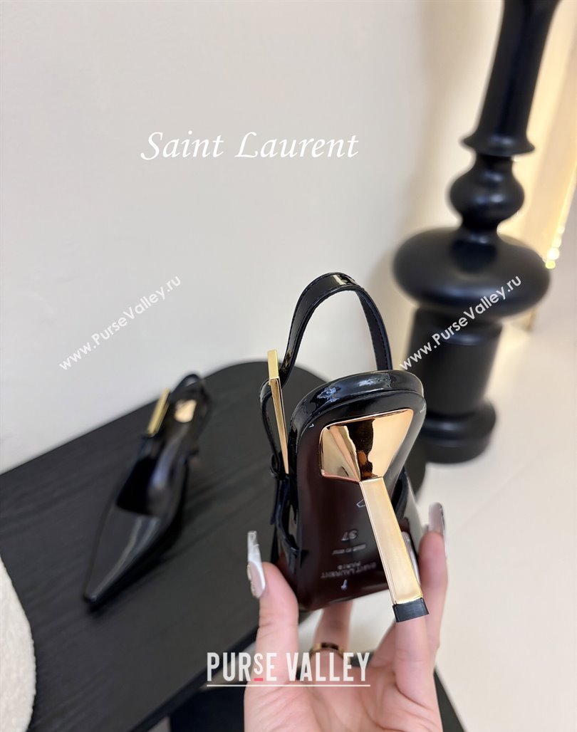 Saint Laurent Lee Slingback Pumps 6.5cm with Buckle in Patent Leather Black 2025 799704 (MD-250424072)
