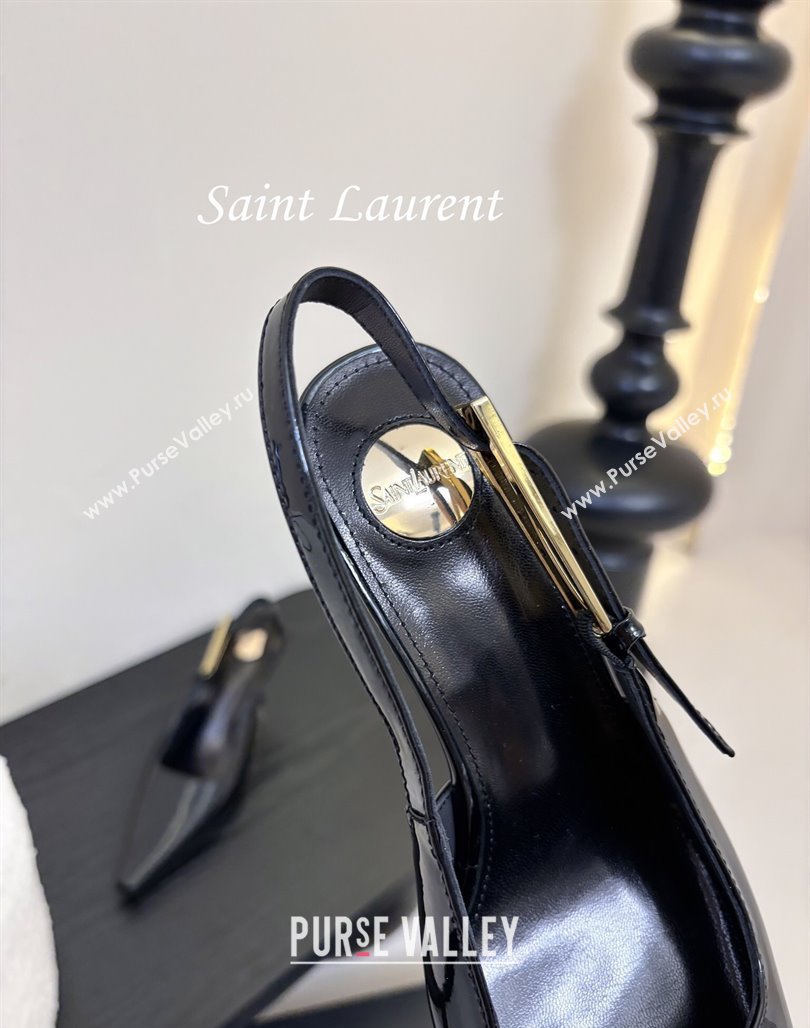 Saint Laurent Lee Slingback Pumps 6.5cm with Buckle in Patent Leather Black 2025 799704 (MD-250424072)