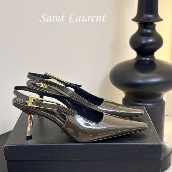 Saint Laurent Lee Slingback Pumps 6.5cm with Buckle in Patent Leather Green 2025 799704 (MD-250424073)