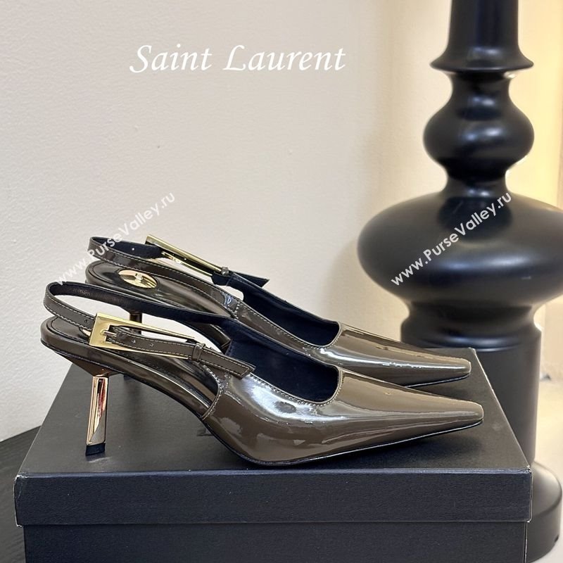 Saint Laurent Lee Slingback Pumps 6.5cm with Buckle in Patent Leather Green 2025 799704 (MD-250424073)