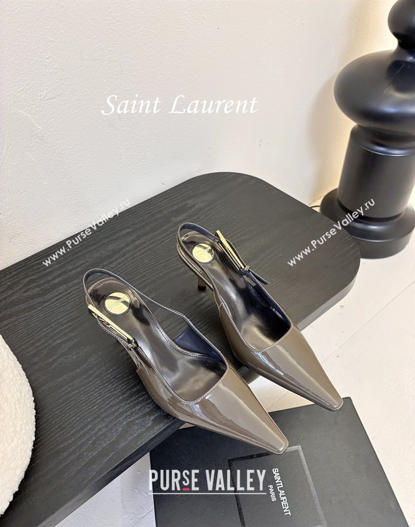 Saint Laurent Lee Slingback Pumps 6.5cm with Buckle in Patent Leather Green 2025 799704 (MD-250424073)