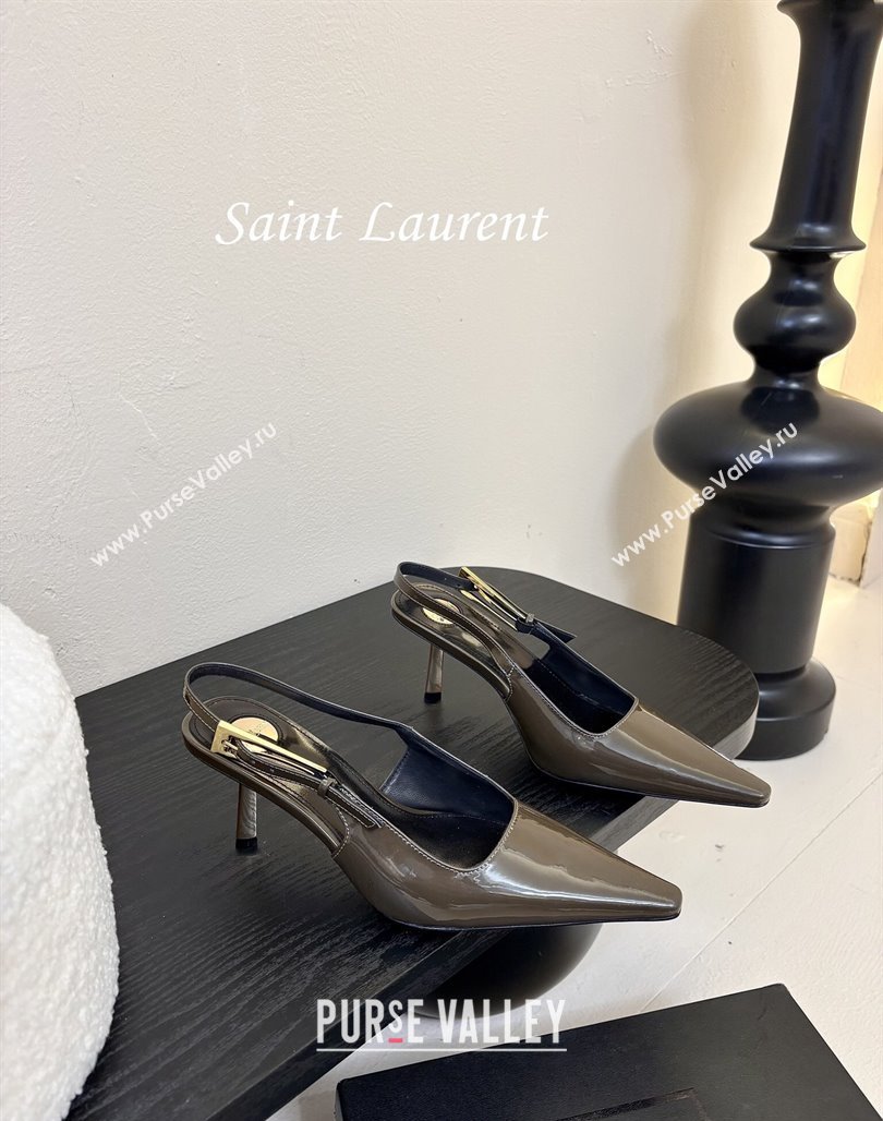 Saint Laurent Lee Slingback Pumps 6.5cm with Buckle in Patent Leather Green 2025 799704 (MD-250424073)