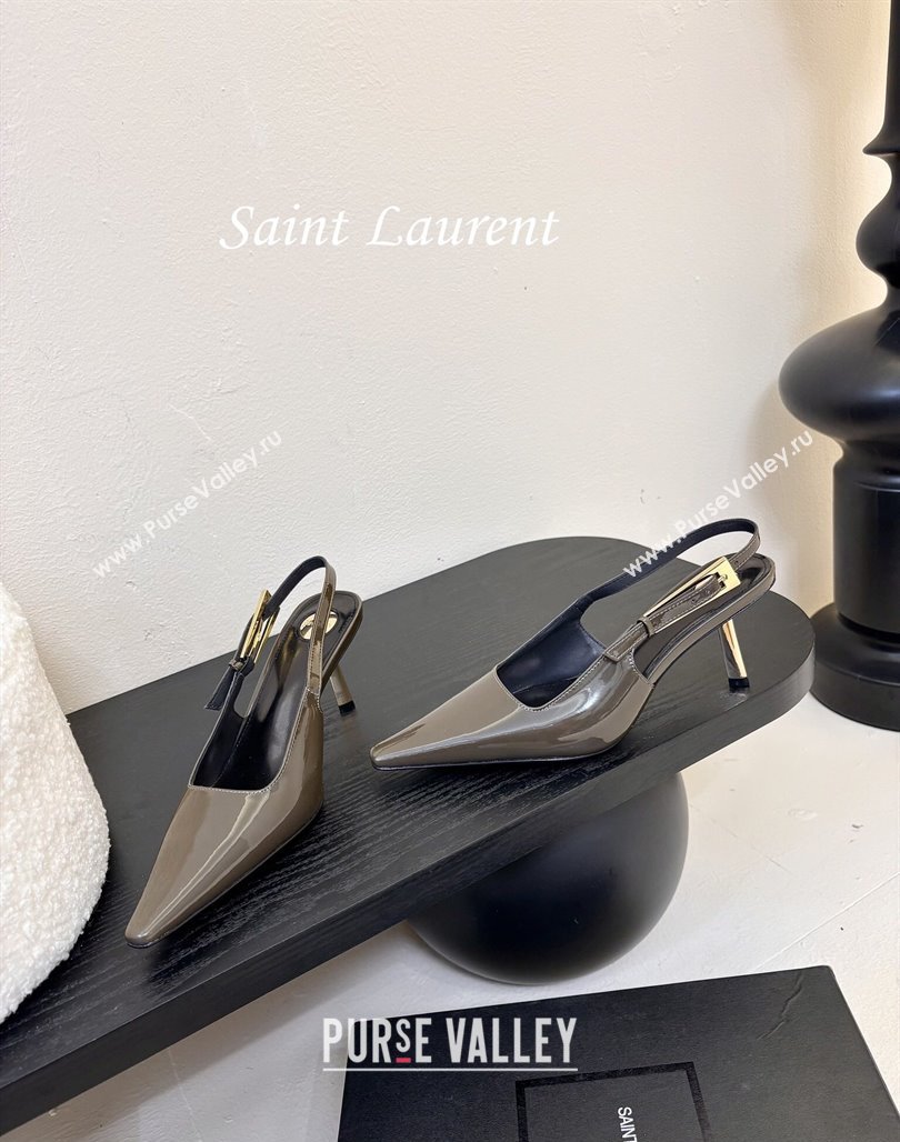 Saint Laurent Lee Slingback Pumps 6.5cm with Buckle in Patent Leather Green 2025 799704 (MD-250424073)