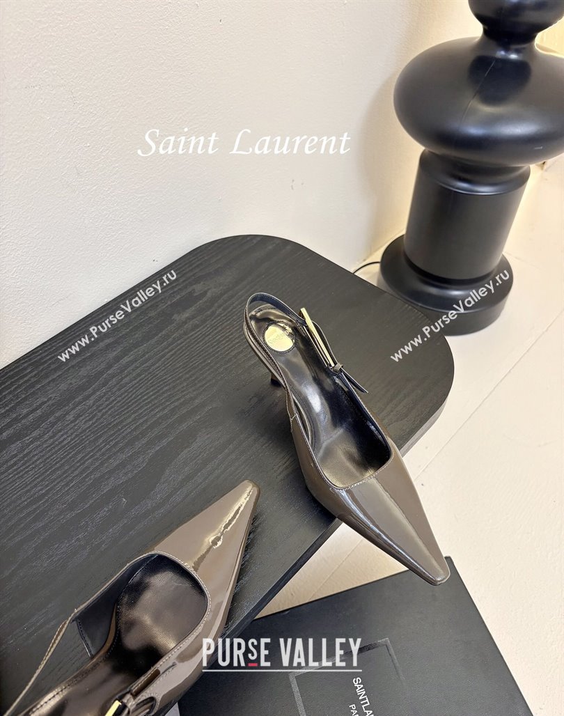Saint Laurent Lee Slingback Pumps 6.5cm with Buckle in Patent Leather Green 2025 799704 (MD-250424073)