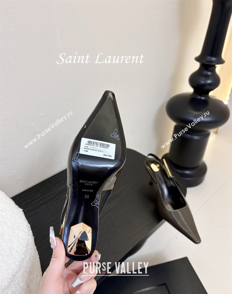 Saint Laurent Lee Slingback Pumps 6.5cm with Buckle in Patent Leather Green 2025 799704 (MD-250424073)