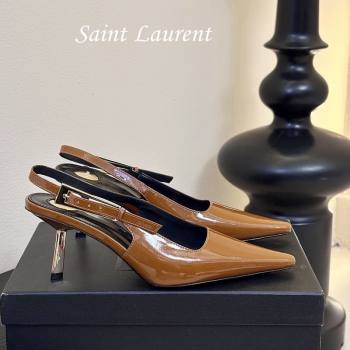 Saint Laurent Lee Slingback Pumps 6.5cm with Buckle in Patent Leather Brown 2025 799704 (MD-250424075)