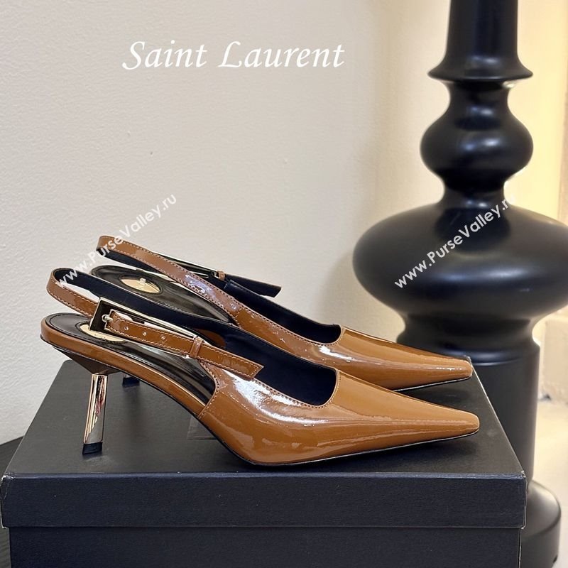 Saint Laurent Lee Slingback Pumps 6.5cm with Buckle in Patent Leather Brown 2025 799704 (MD-250424075)