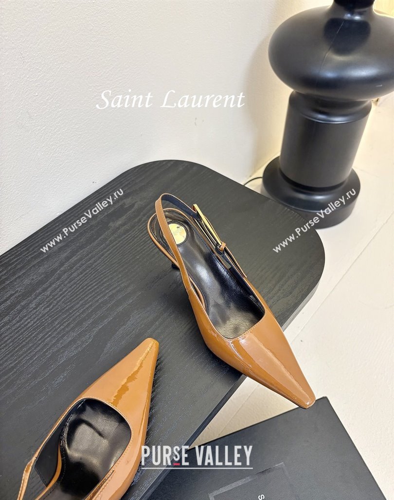 Saint Laurent Lee Slingback Pumps 6.5cm with Buckle in Patent Leather Brown 2025 799704 (MD-250424075)