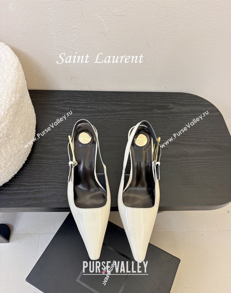 Saint Laurent Lee Slingback Pumps 6.5cm with Buckle in Patent Leather White 2025 799704 (MD-250424076)