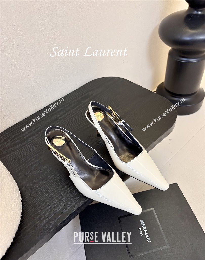 Saint Laurent Lee Slingback Pumps 6.5cm with Buckle in Patent Leather White 2025 799704 (MD-250424076)