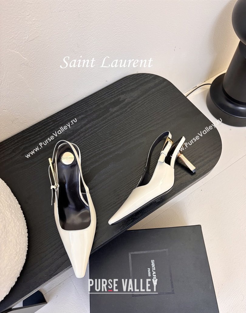 Saint Laurent Lee Slingback Pumps 6.5cm with Buckle in Patent Leather White 2025 799704 (MD-250424076)