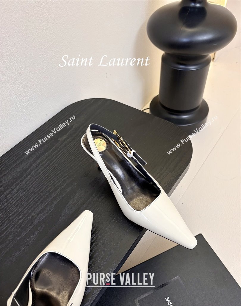 Saint Laurent Lee Slingback Pumps 6.5cm with Buckle in Patent Leather White 2025 799704 (MD-250424076)