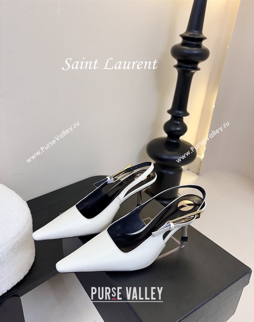 Saint Laurent Lee Slingback Pumps 6.5cm with Buckle in Patent Leather White 2025 799704 (MD-250424076)