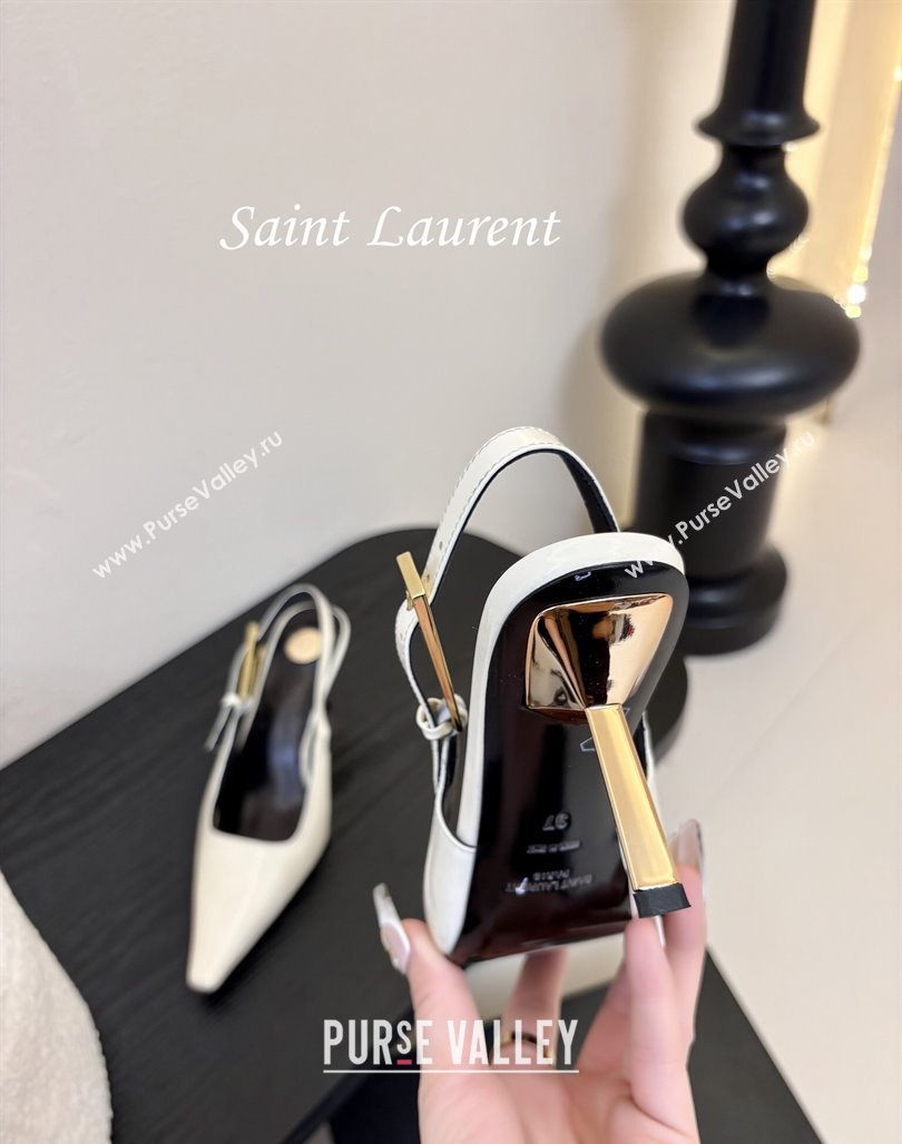 Saint Laurent Lee Slingback Pumps 6.5cm with Buckle in Patent Leather White 2025 799704 (MD-250424076)