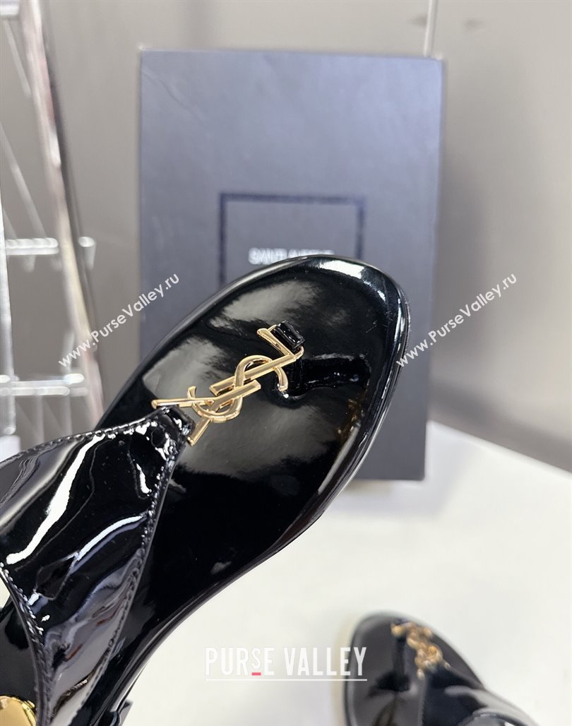 Saint Laurent Cassandre Flat Thong Sandals in Patent Leather Black 2025 818293 (MD-250424042)