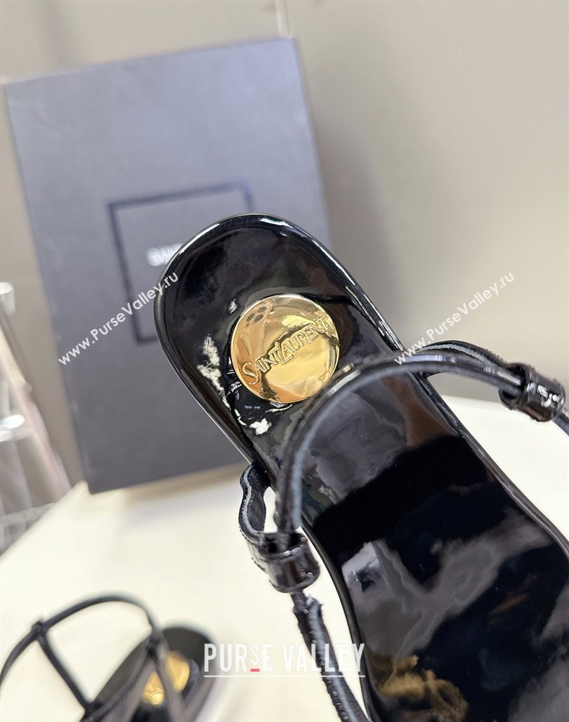 Saint Laurent Cassandre Flat Thong Sandals in Patent Leather Black 2025 818293 (MD-250424042)