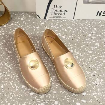 Saint Laurent Satin Espadrilles Flat with Gold-Tone Round Logo Apricot 2025 (JD-250424081)
