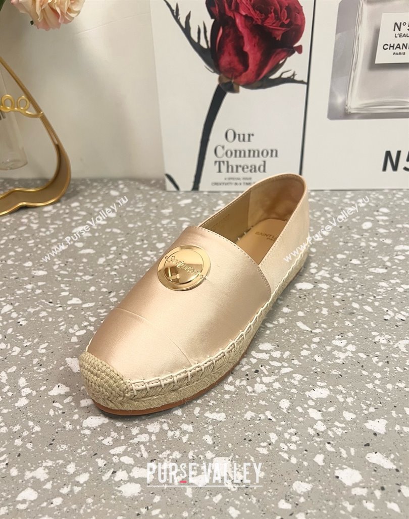 Saint Laurent Satin Espadrilles Flat with Gold-Tone Round Logo Apricot 2025 (JD-250424081)