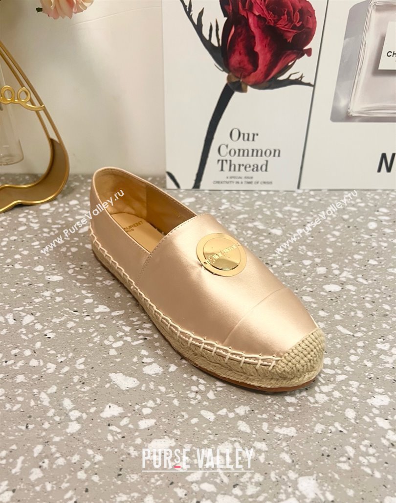 Saint Laurent Satin Espadrilles Flat with Gold-Tone Round Logo Apricot 2025 (JD-250424081)