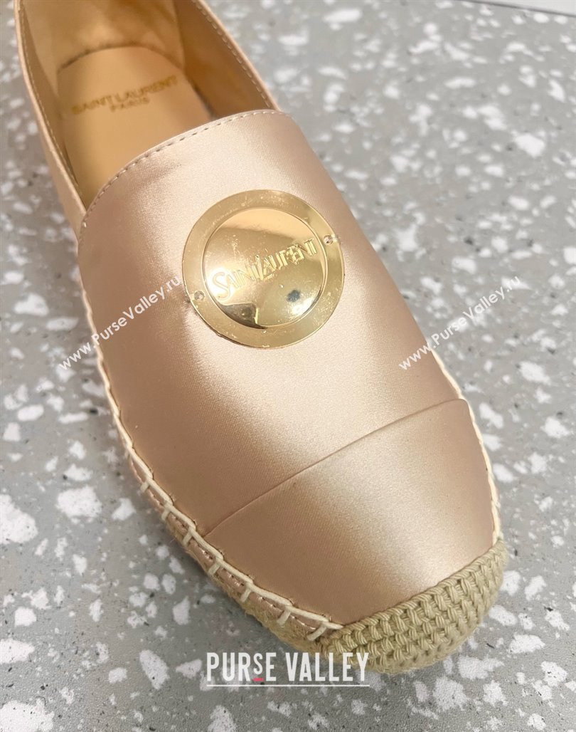 Saint Laurent Satin Espadrilles Flat with Gold-Tone Round Logo Apricot 2025 (JD-250424081)