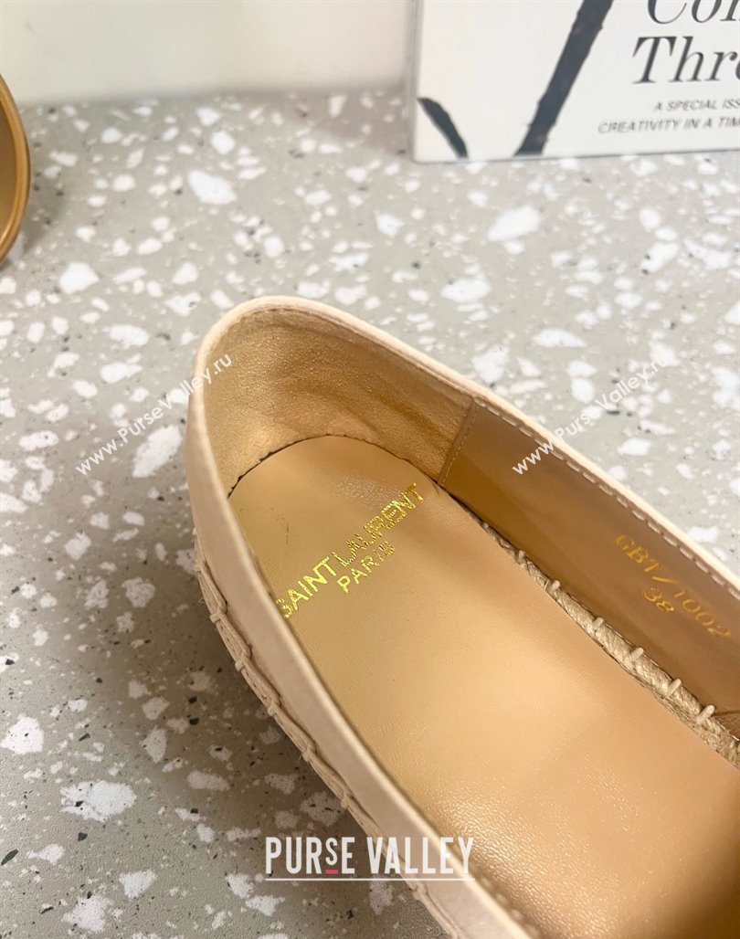 Saint Laurent Satin Espadrilles Flat with Gold-Tone Round Logo Apricot 2025 (JD-250424081)