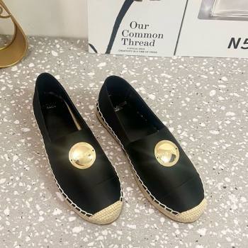 Saint Laurent Satin Espadrilles Flat with Gold-Tone Round Logo Black 2025 (JD-250424082)