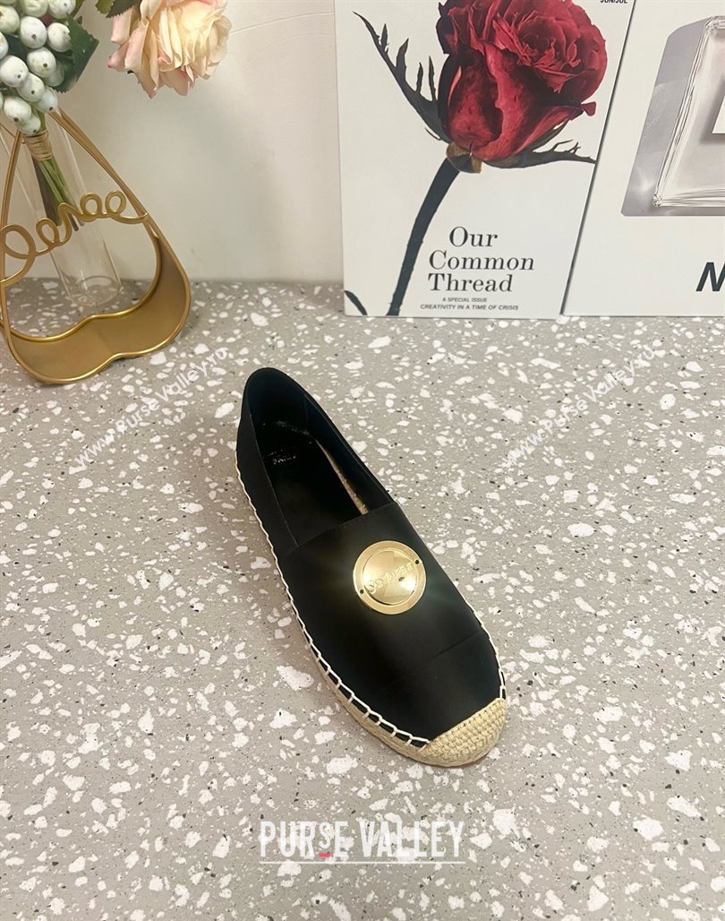 Saint Laurent Satin Espadrilles Flat with Gold-Tone Round Logo Black 2025 (JD-250424082)