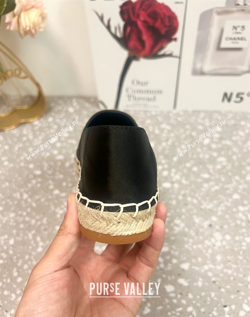 Saint Laurent Satin Espadrilles Flat with Gold-Tone Round Logo Black 2025 (JD-250424082)