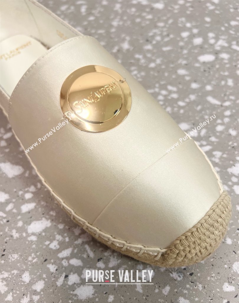 Saint Laurent Satin Espadrilles Flat with Gold-Tone Round Logo White 2025 (JD-250424083)